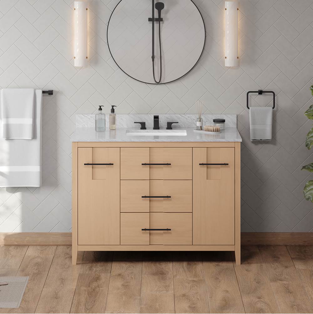 48'' Black Katara Vanity, White Carrara Marble Vanity Top, Undermount Rectangle Bowl