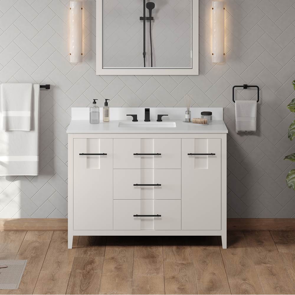48'' Black Katara Vanity, White Quartz Vanity Top, Undermount Rectangle Bowl