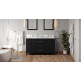 Jeffrey Alexander - 60'' Black Katara Vanity, Double Bowl, White Quartz Vanity Top, Two Undermount Rectangle Bowls - Black