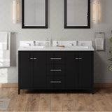 60'' Black Katara Vanity, Double Bowl, White Quartz Vanity Top, Two Undermount Rectangle Bowls
