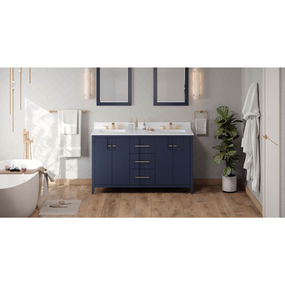 Jeffrey Alexander - 60'' Hale Blue Katara Vanity, Double Bowl, White Quartz Vanity Top, Two Undermount Rectangle Bowls - Hale Blue
