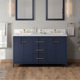 60'' Black Katara Vanity, Double Bowl, White Quartz Vanity Top, Two Undermount Rectangle Bowls