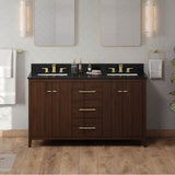 60'' Black Katara Vanity, Double Bowl, Black Granite Vanity Top, Two Undermount Rectangle Bowls