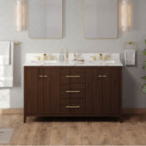 60'' Black Katara Vanity, Double Bowl, Calacatta Vienna Quartz Vanity Top, Two Undermount Rectangle Bowls