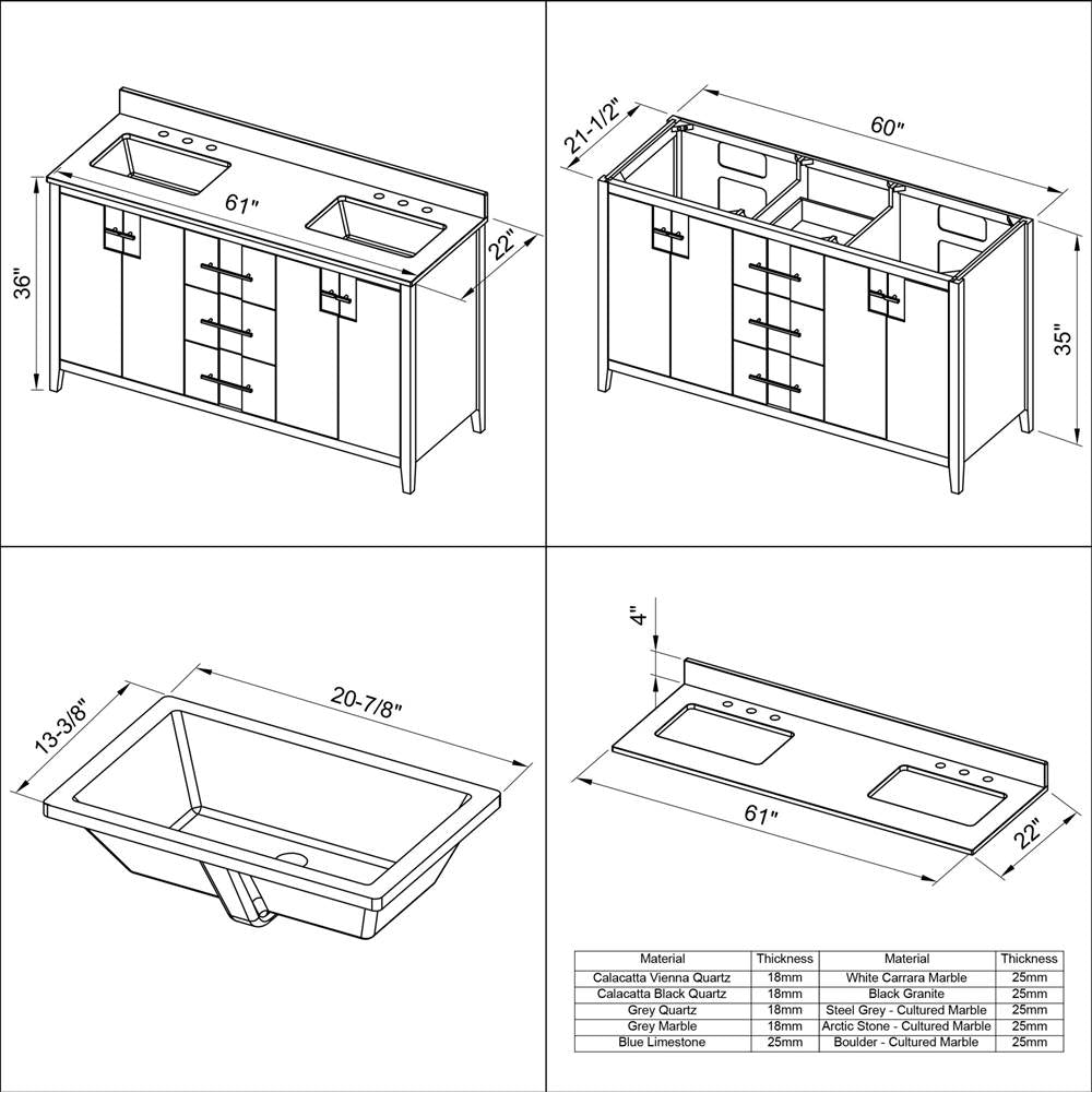 Katara 60'' Double Bathroom Vanity Set