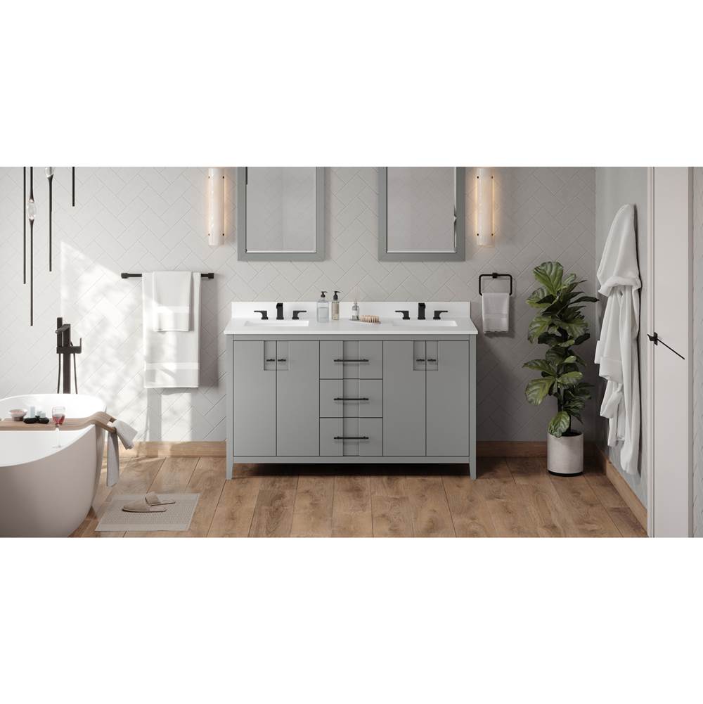 Jeffrey Alexander - 60'' Grey Katara Vanity, Double Bowl, White Quartz Vanity Top, Two Undermount Rectangle Bowls - Grey