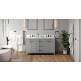 Jeffrey Alexander - 60'' Grey Katara Vanity, Double Bowl, White Quartz Vanity Top, Two Undermount Rectangle Bowls - Grey