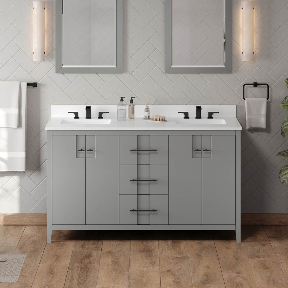 60'' Black Katara Vanity, Double Bowl, White Quartz Vanity Top, Two Undermount Rectangle Bowls