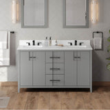 60'' Black Katara Vanity, Double Bowl, White Quartz Vanity Top, Two Undermount Rectangle Bowls