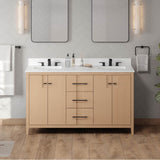 60'' Black Katara Vanity, Double Bowl, White Quartz Vanity Top, Two Undermount Rectangle Bowls