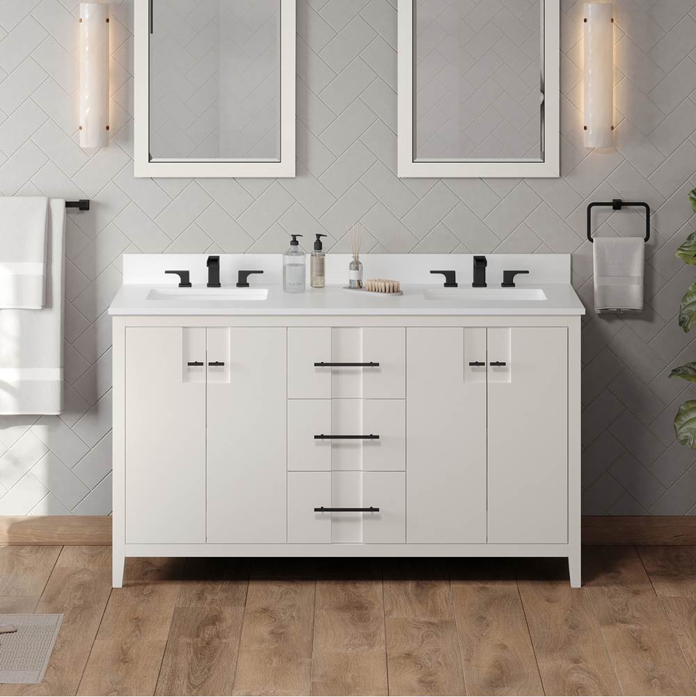 60'' Black Katara Vanity, Double Bowl, White Quartz Vanity Top, Two Undermount Rectangle Bowls