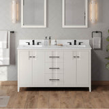 60'' Black Katara Vanity, Double Bowl, White Quartz Vanity Top, Two Undermount Rectangle Bowls