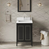 24'' Black Percival Vanity, White Quartz Vanity Top, Undermount Rectangle Bowl
