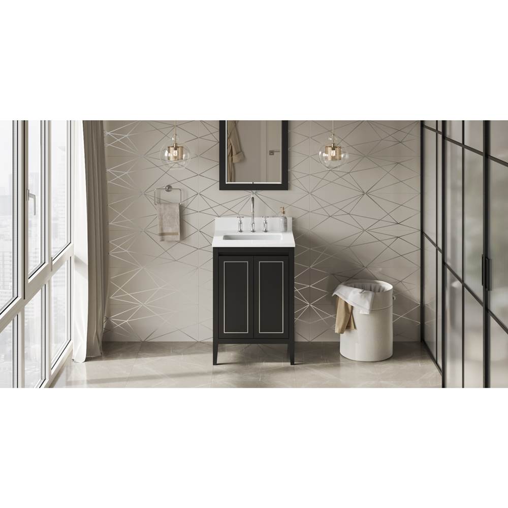 Jeffrey Alexander - 24'' Black Percival Vanity, White Quartz Vanity Top, Undermount Rectangle Bowl - Black