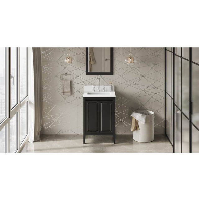 Jeffrey Alexander - 24'' Black Percival Vanity, White Quartz Vanity Top, Undermount Rectangle Bowl - Black