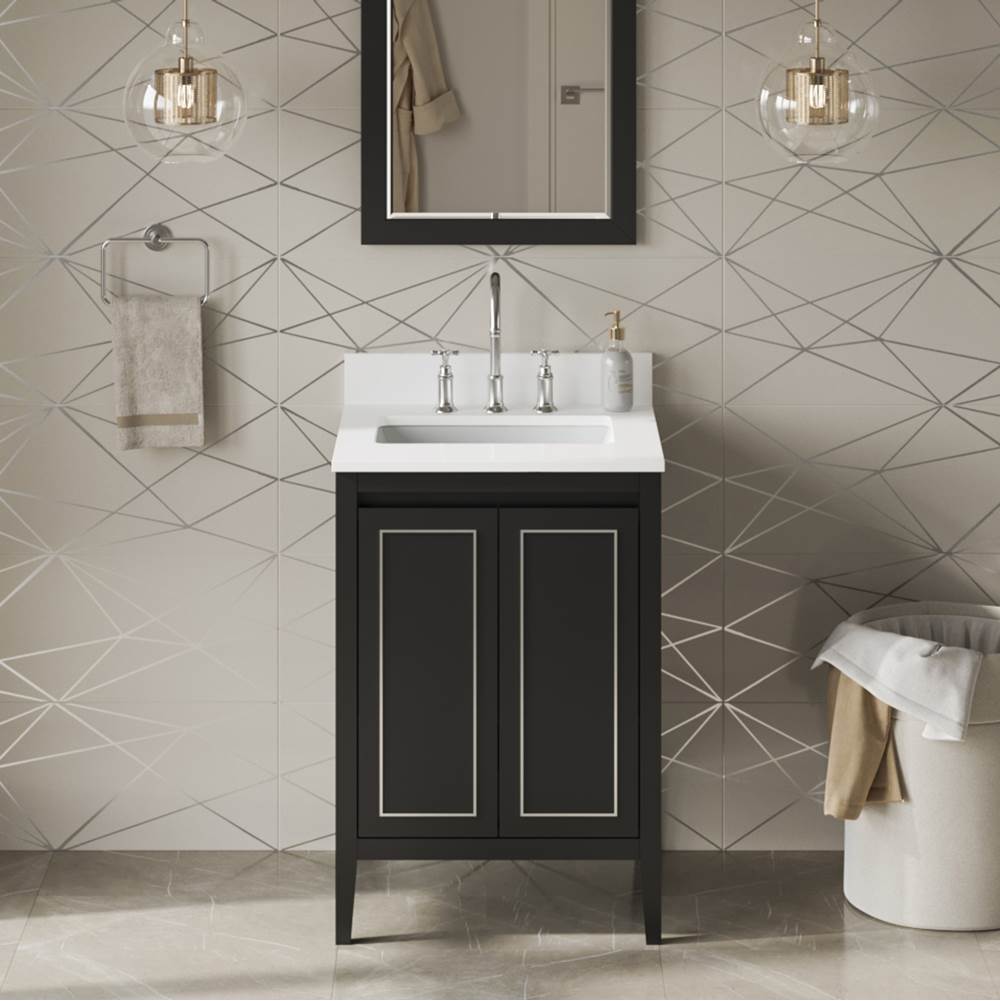 24'' Black Percival Vanity, White Quartz Vanity Top, Undermount Rectangle Bowl