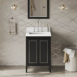 24'' Black Percival Vanity, White Quartz Vanity Top, Undermount Rectangle Bowl