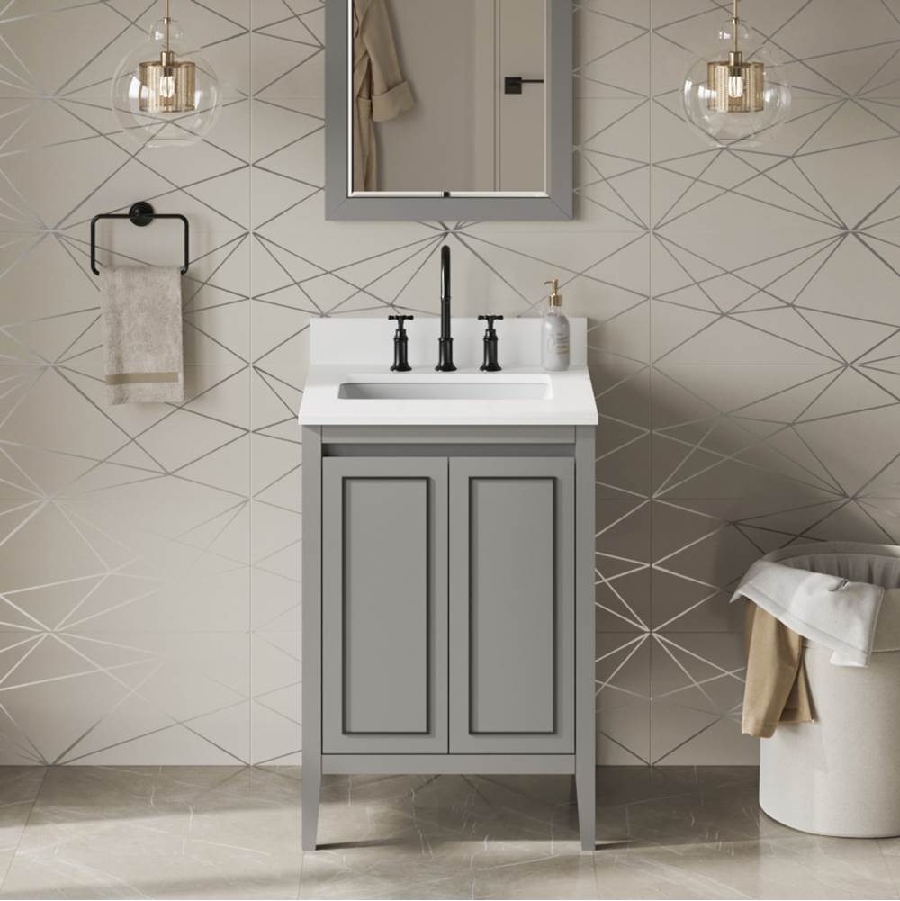 24'' Black Percival Vanity, White Quartz Vanity Top, Undermount Rectangle Bowl