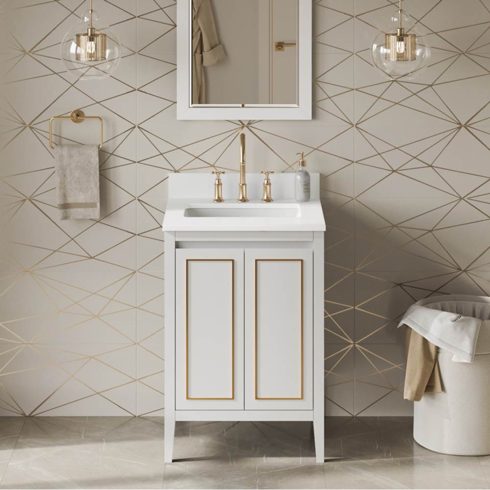 24'' Black Percival Vanity, White Quartz Vanity Top, Undermount Rectangle Bowl