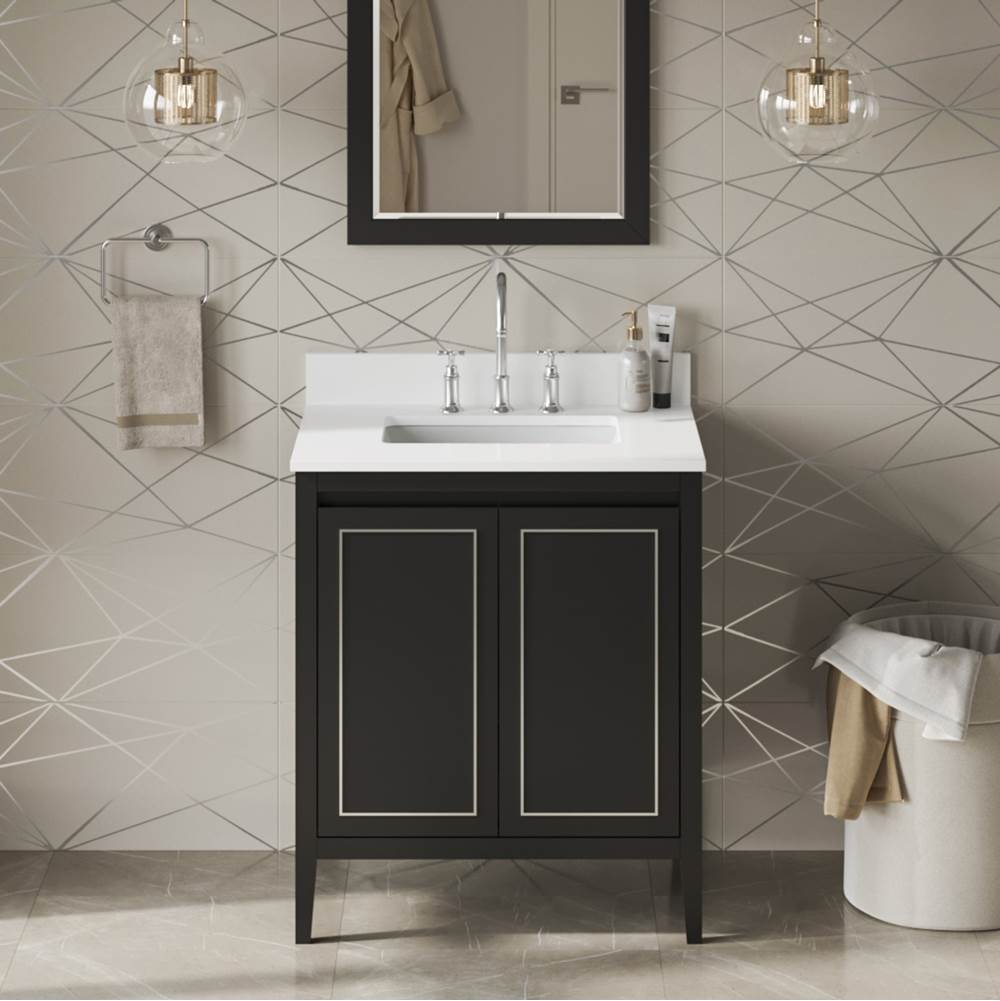 30'' Black Percival Vanity, White Quartz Vanity Top, Undermount Rectangle Bowl