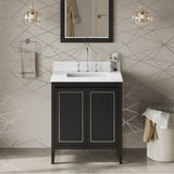 30'' Black Percival Vanity, White Quartz Vanity Top, Undermount Rectangle Bowl
