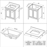 30'' Black Percival Vanity, White Carrara Marble Vanity Top, Undermount Rectangle Bowl