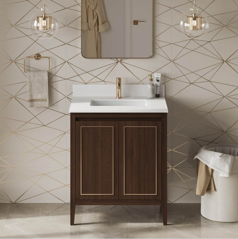30'' Black Percival Vanity, White Quartz Vanity Top, Undermount Rectangle Bowl