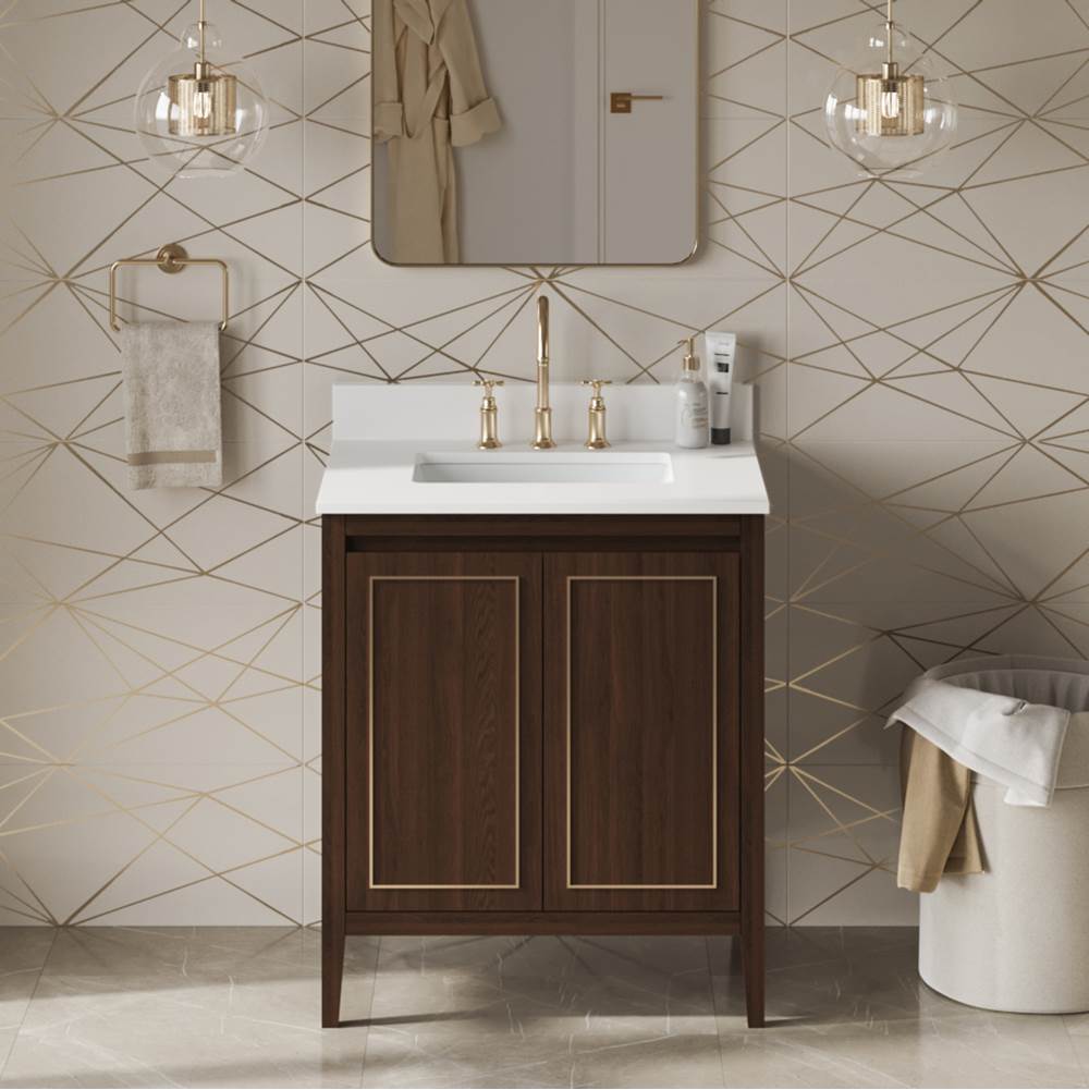 30'' Black Percival Vanity, White Quartz Vanity Top, Undermount Rectangle Bowl