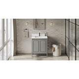 Jeffrey Alexander - 30'' Grey Percival Vanity, White Quartz Vanity Top, Undermount Rectangle Bowl - Grey