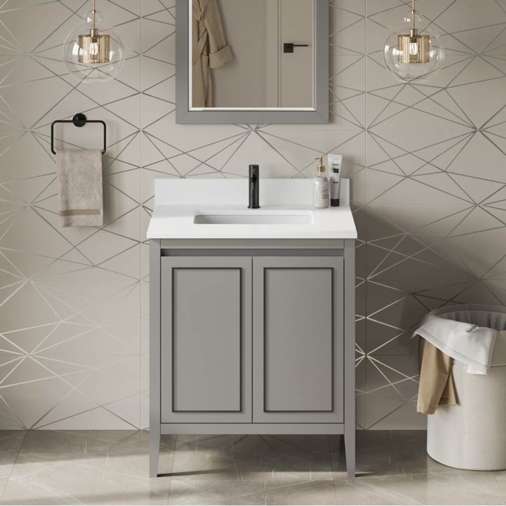 30'' Black Percival Vanity, White Quartz Vanity Top, Undermount Rectangle Bowl