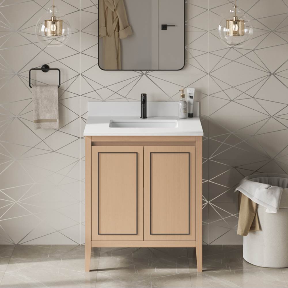 30'' Black Percival Vanity, White Quartz Vanity Top, Undermount Rectangle Bowl