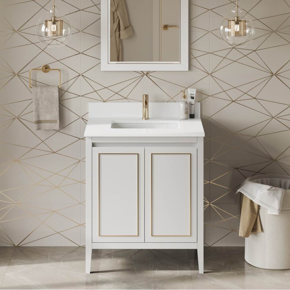 30'' Black Percival Vanity, White Quartz Vanity Top, Undermount Rectangle Bowl