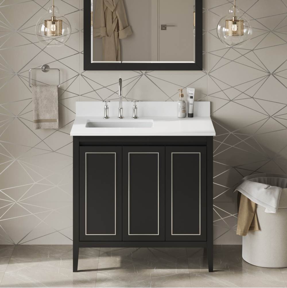 36'' Black Percival Vanity, Left Offset, White Quartz Vanity Top, Undermount Rectangle Bowl