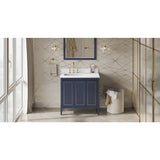 Jeffrey Alexander - 36'' Hale Blue Percival Vanity, Left Offset, White Quartz Vanity Top, Undermount Rectangle Bowl - Hale Blue