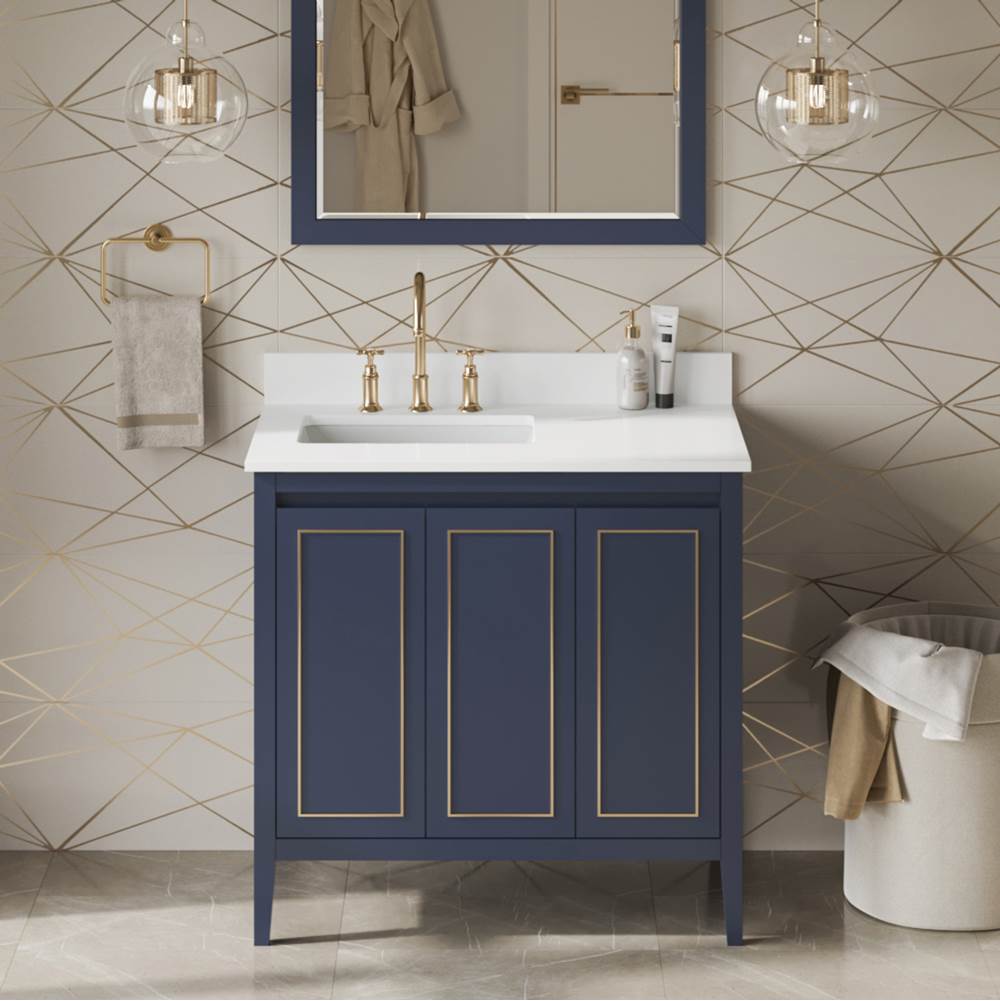 36'' Black Percival Vanity, Left Offset, White Quartz Vanity Top, Undermount Rectangle Bowl