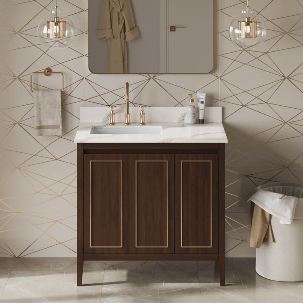 36'' Black Percival Vanity, Left Offset, Calacatta Vienna Quartz Vanity Top, Undermount Rectangle Bowl