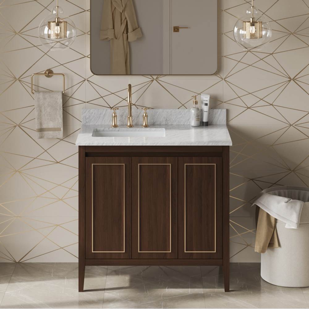 36'' Black Percival Vanity, Left Offset, White Carrara Marble Vanity Top, Undermount Rectangle Bowl
