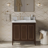 36'' Black Percival Vanity, Left Offset, White Carrara Marble Vanity Top, Undermount Rectangle Bowl