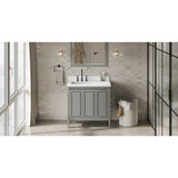 Jeffrey Alexander - 36'' Grey Percival Vanity, Left Offset, White Quartz Vanity Top, Undermount Rectangle Bowl - Grey