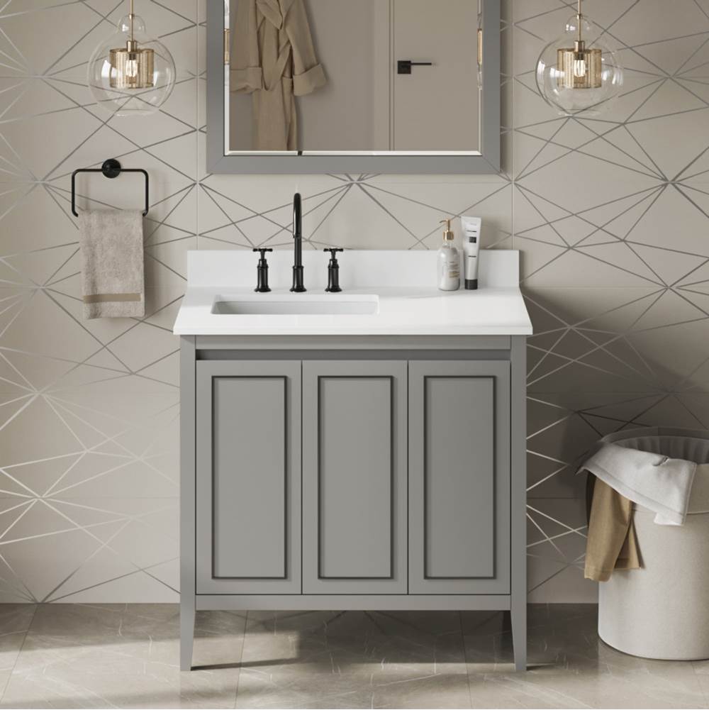 36'' Black Percival Vanity, Left Offset, White Quartz Vanity Top, Undermount Rectangle Bowl