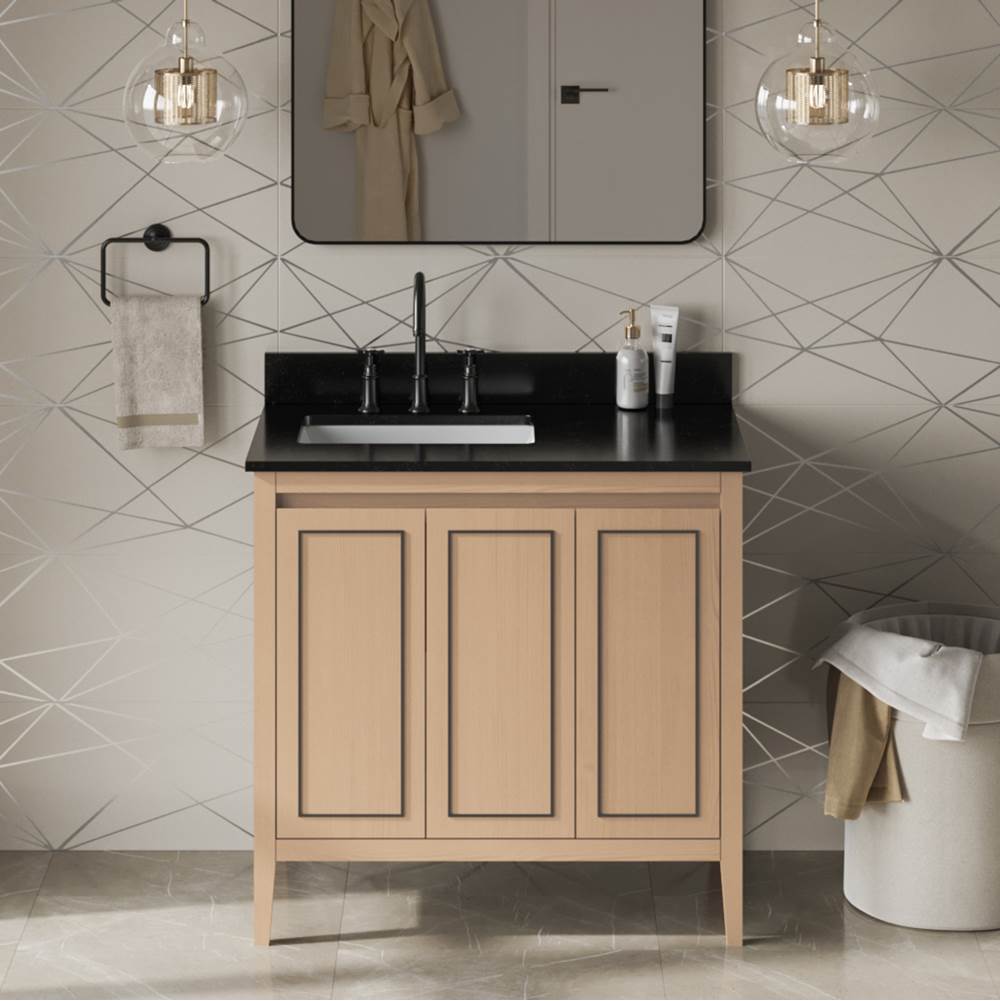 36'' Black Percival Vanity, Left Offset, Black Granite Vanity Top, Undermount Rectangle Bowl