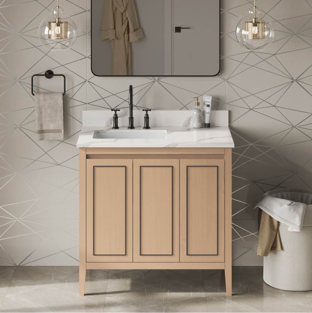 36'' Black Percival Vanity, Left Offset, Calacatta Vienna Quartz Vanity Top, Undermount Rectangle Bowl