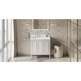 Jeffrey Alexander - 36'' White Percival Vanity, Left Offset, White Quartz Vanity Top, Undermount Rectangle Bowl - White