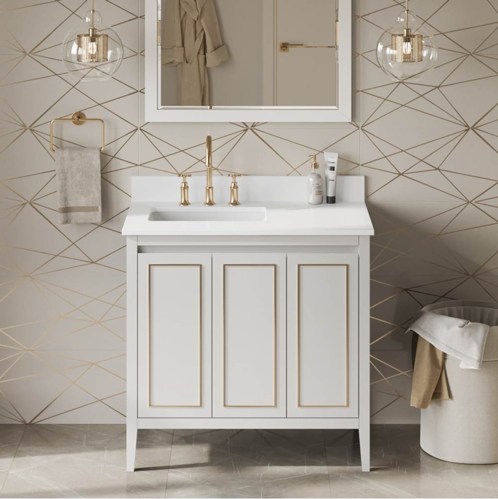 36'' Black Percival Vanity, Left Offset, White Quartz Vanity Top, Undermount Rectangle Bowl