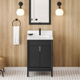 24'' Black Theodora Vanity, White Quartz Vanity Top, Undermount Rectangle Bowl