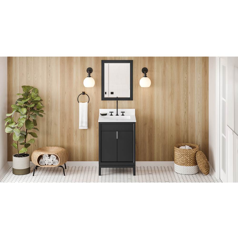 Jeffrey Alexander - 24'' Black Theodora Vanity, White Quartz Vanity Top, Undermount Rectangle Bowl - Black