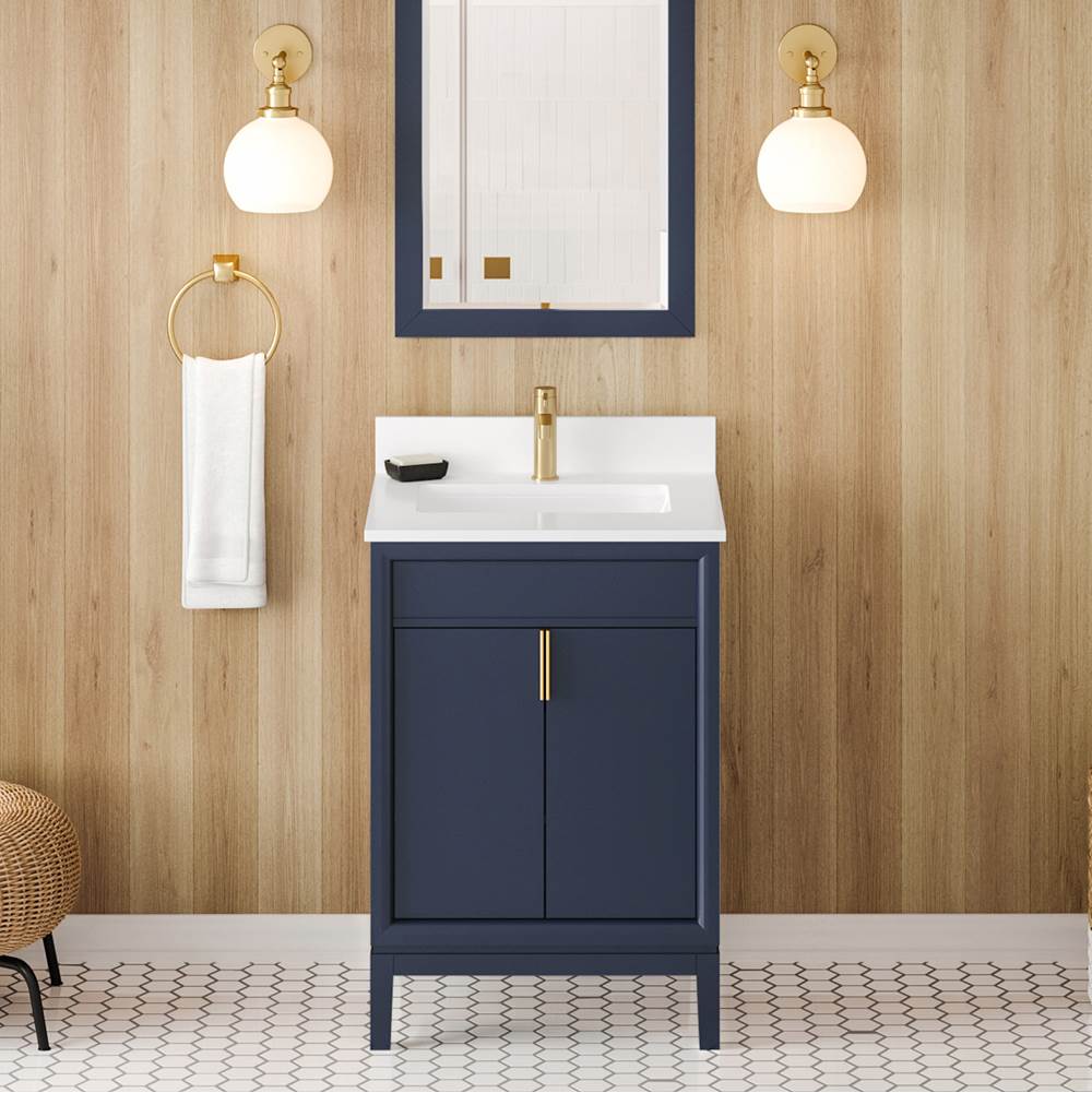 24'' Black Theodora Vanity, White Quartz Vanity Top, Undermount Rectangle Bowl
