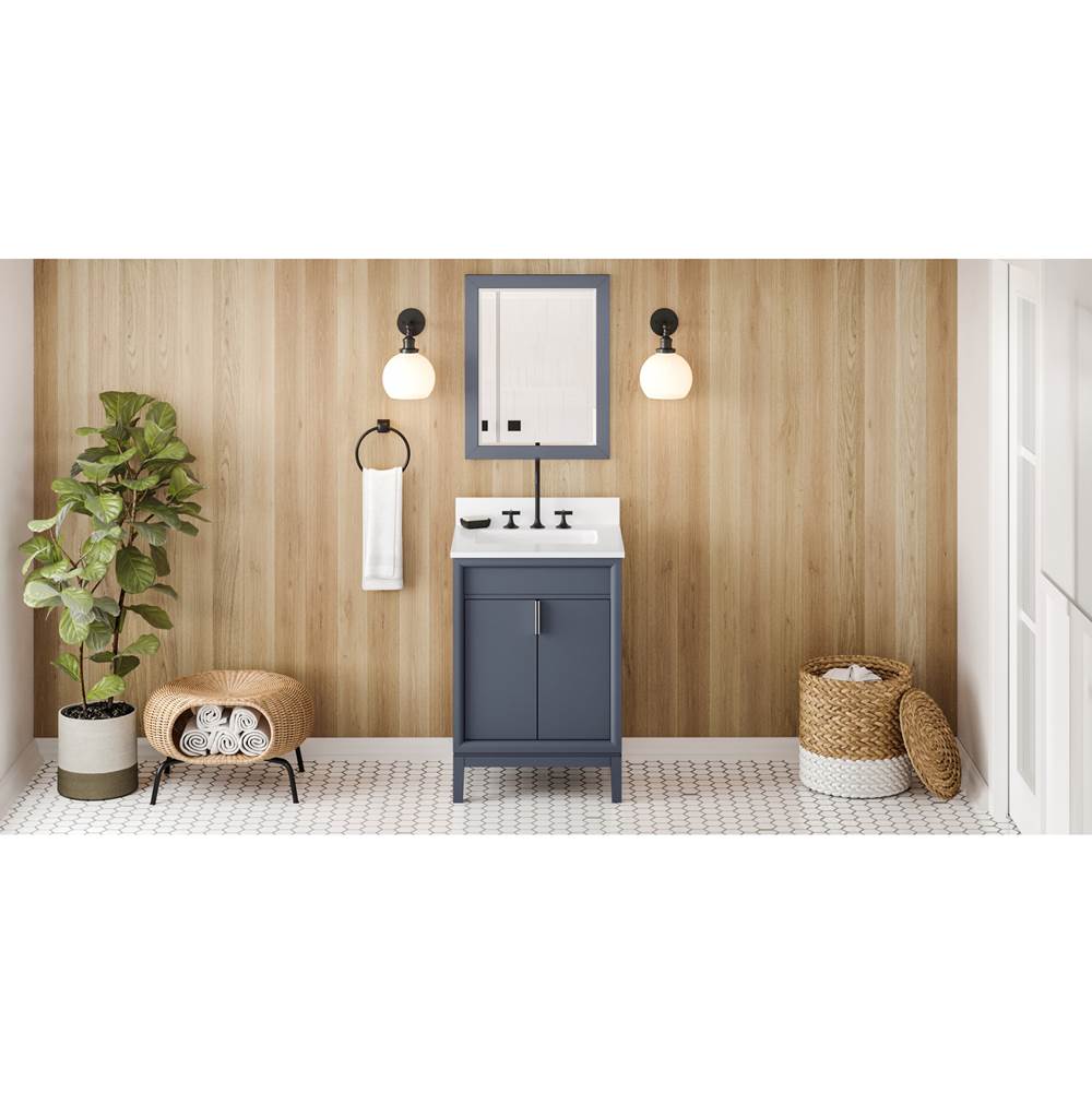 Jeffrey Alexander - 24'' Blue Steel Theodora Vanity, White Quartz Vanity Top, Undermount Rectangle Bowl - Blue Steel