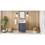 Jeffrey Alexander - 24'' Blue Steel Theodora Vanity, White Quartz Vanity Top, Undermount Rectangle Bowl - Blue Steel