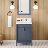 24'' Black Theodora Vanity, White Quartz Vanity Top, Undermount Rectangle Bowl